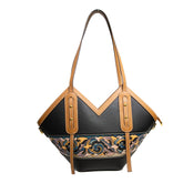 Cordate Handmade Leather Carving Bag Black Women Fashion Bag